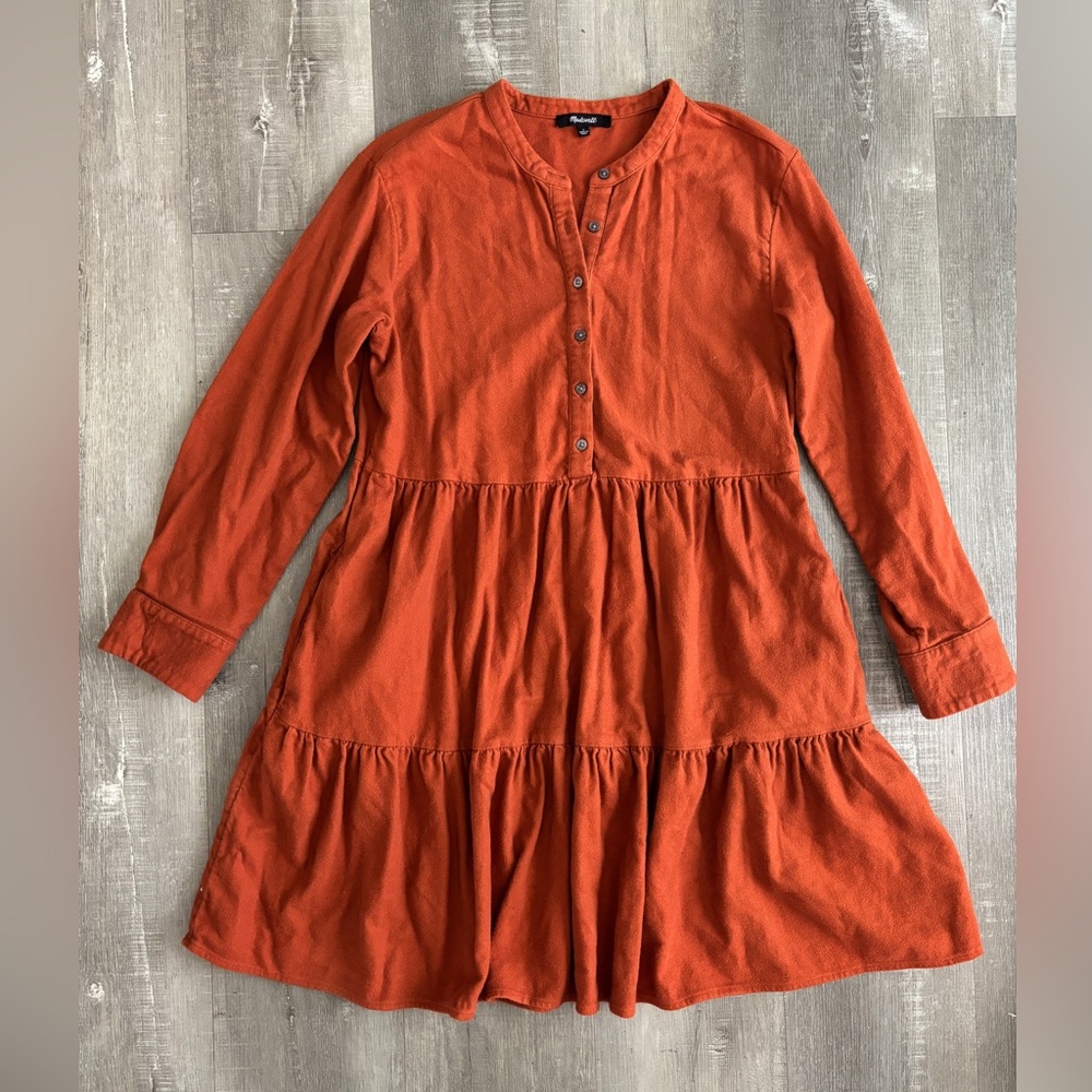 Madewell Women’s Tiered Button-Front Dress in Rust